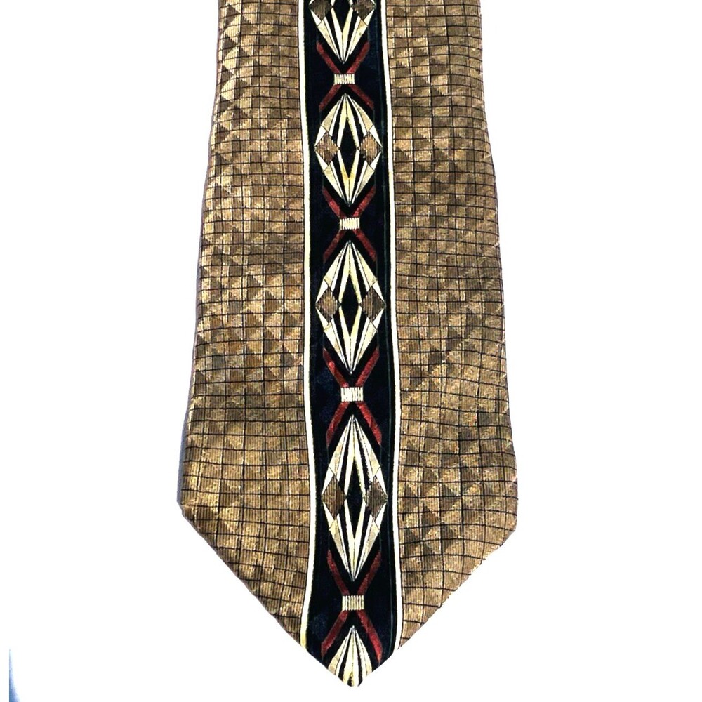 Conte di Milano Tie Vintage Art Deco Imported Silk Swing Geometric Mob Nouveau